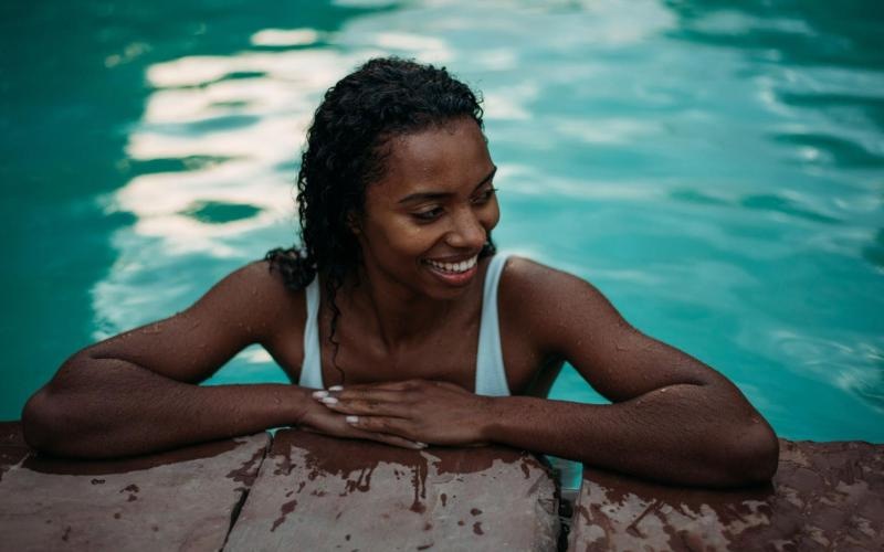 a person in a pool