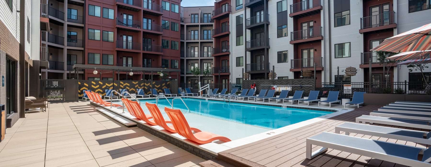 Resort-style swimming pool and aqua lounge at Versa Apartments in Broad Ripple Indianapolis